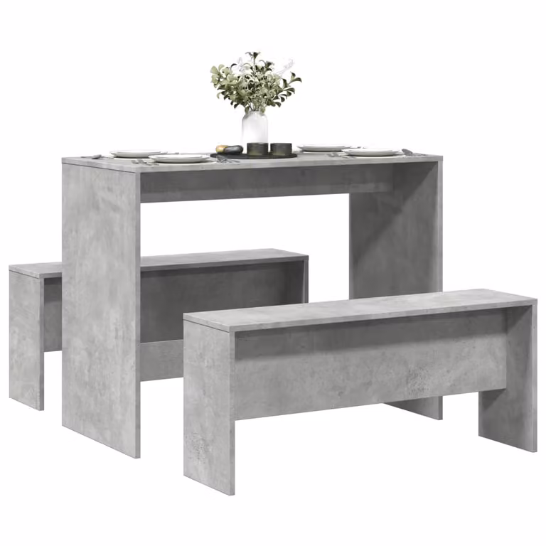 Set Tavolo da Pranzo e 2 Panche vidaXL in Stile Industrial, Grigio Cemento, in Truciolato e MDF