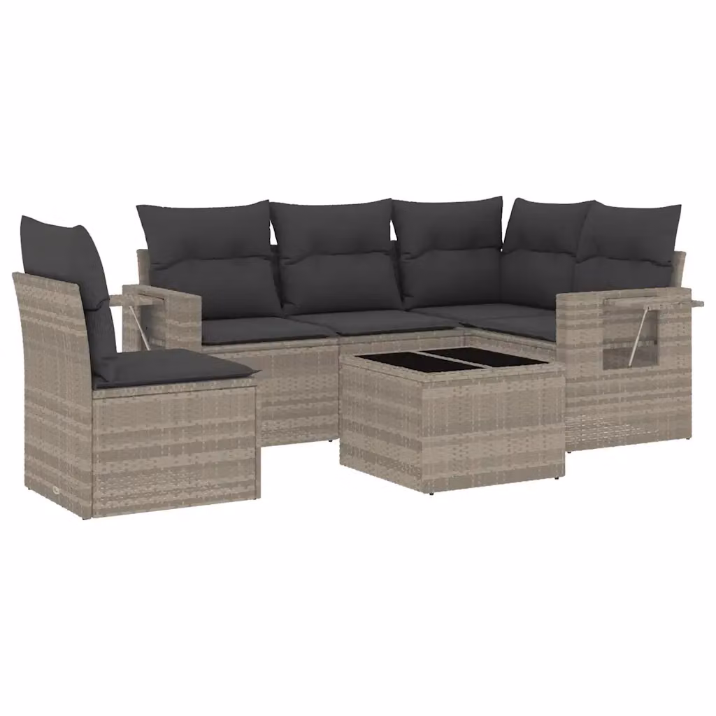 vidaXL Set Divano da Giardino a L in Polyrattan Grigio con Cuscini e Tavolino da Esterno – 2