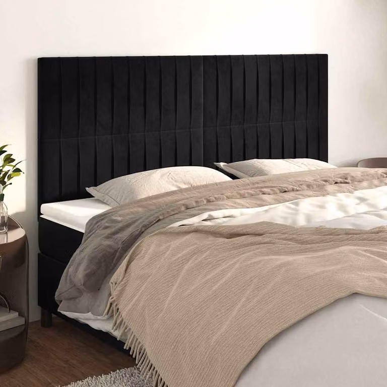 Testiera per letto vidaXL in velluto nero con pannello imbottito, L: 160 cm, P: 5 cm, H: 118-128 cm