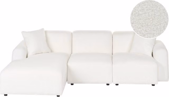 Divano angolare modulare Beliani a 3 posti in tessuto bouclé bianco, lato destro, design moderno per il tuo soggiorno