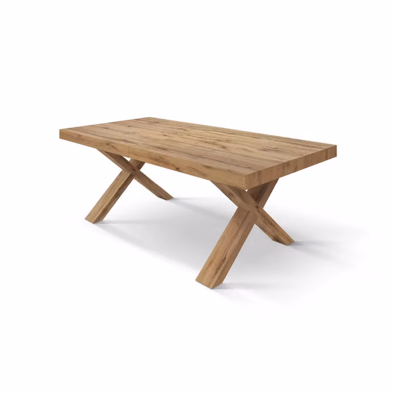 Tavolo allungabile AMALFI in legno effetto rovere rustico e gambe a X rovere rustico, allungabile 160×90 cm – 240×90 cm