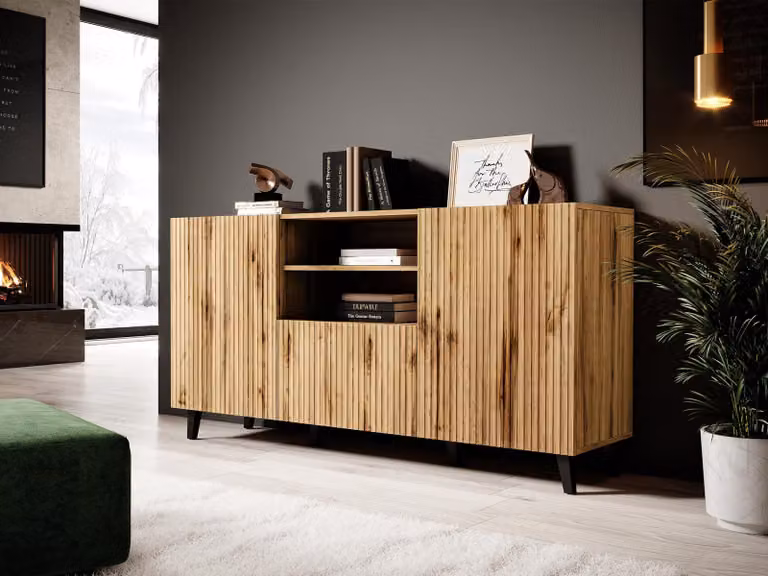 Cassettiera combinata di design HAER 1 - rovere wotan / nero