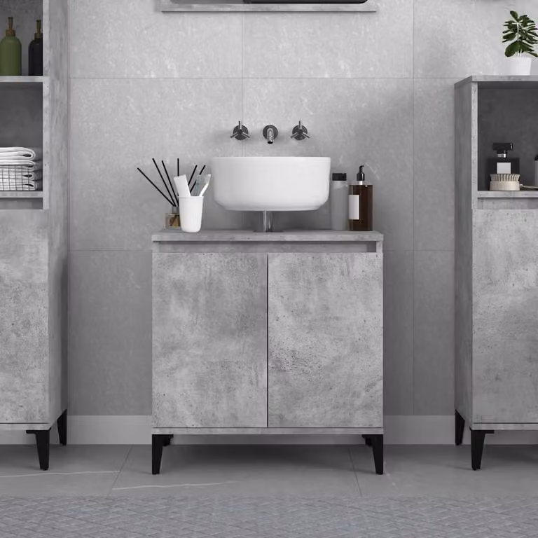 Lavabo Mobile vidaXL Grigio Cemento in Legno Multistrato e MDF con Ante a Battente L: 58 cm, P: 33 cm, H: 60 cm