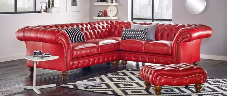 Ecksofa Ledersofa Rot Polster Eck Couch Garnitur Sitz Design Chesterfield