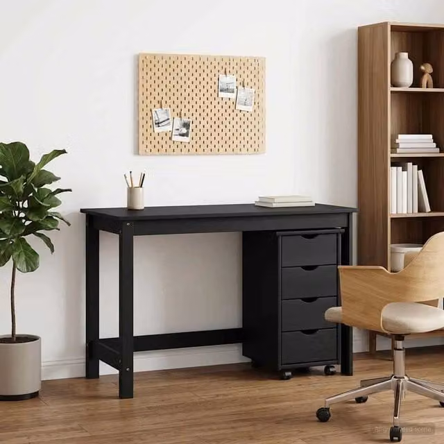 Set di scrivania e armadietto 2 pezzi vidaXL in legno di pino grigio e nero per ufficio o casa