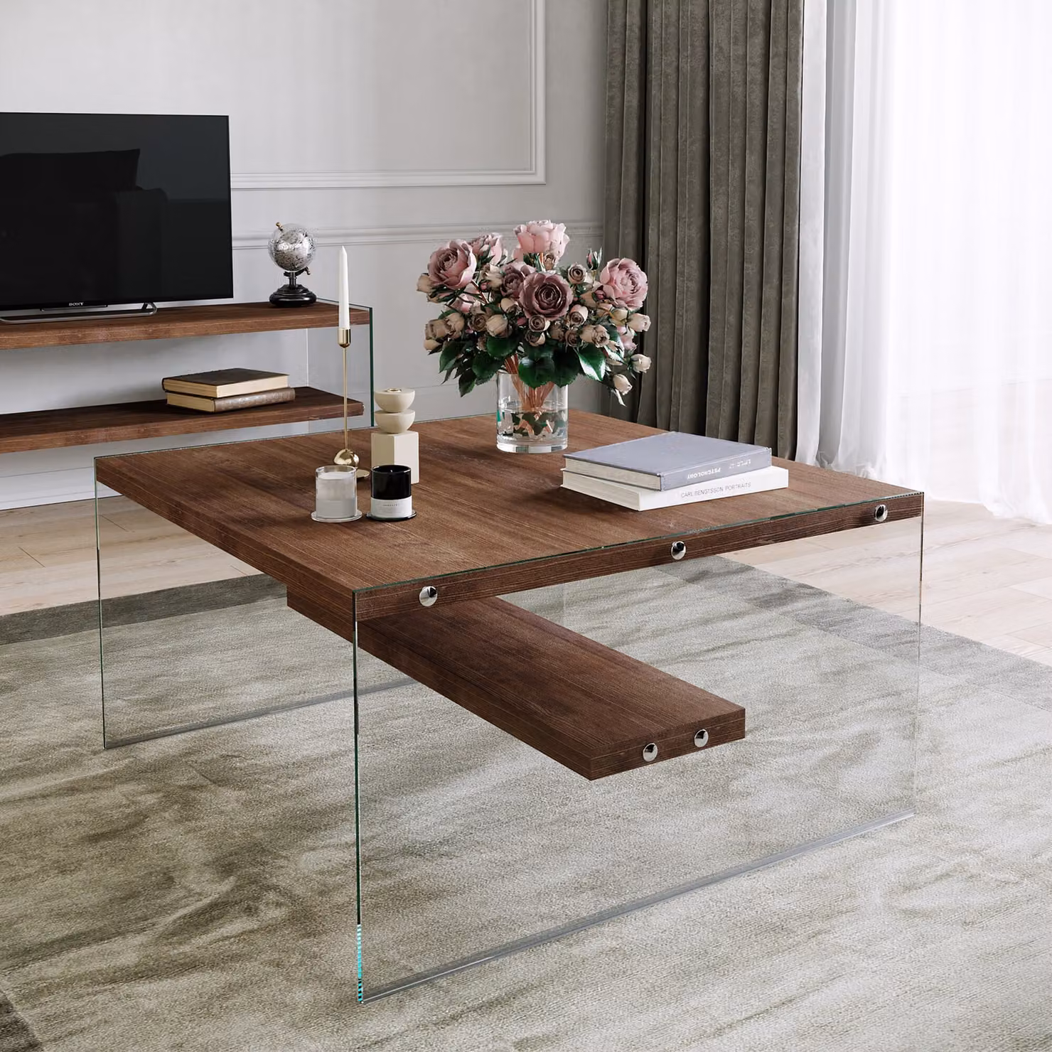Skye Decor, S100- S100NOS, colore noce, tavolini, 40x75x75 cm, 100% legno di pino massiccio