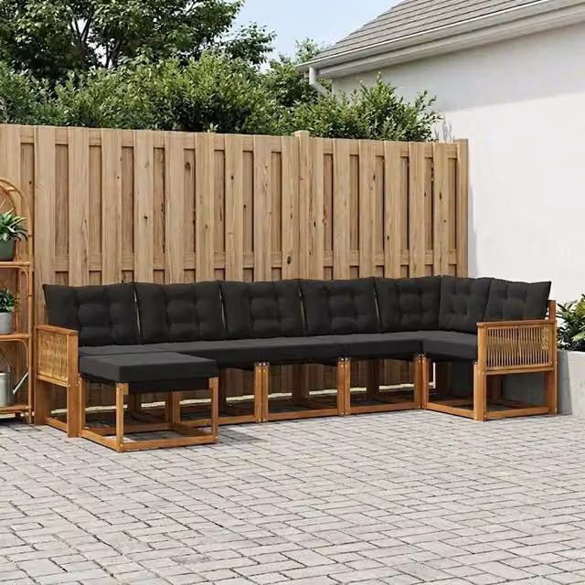 Set di divani da esterno 7 pz Naturale e Nero 3382100