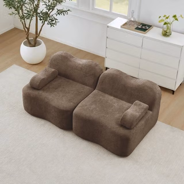Divano modulare a 2 posti WISHDOR in velluto marrone con design moderno per il tuo soggiorno