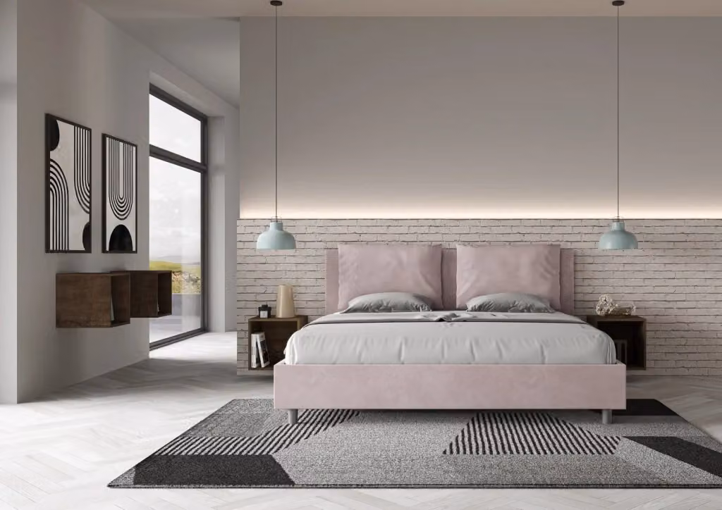 BS COM Letto matrimoniale king size con rete imbottita in microfibra colore glicine L: 170 cm, P: 200 cm – 2