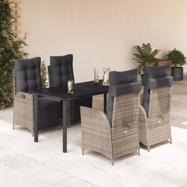 vidaXL Set da Pranzo da Giardino 5 pz in Polyrattan e Vetro Grigio e Nero