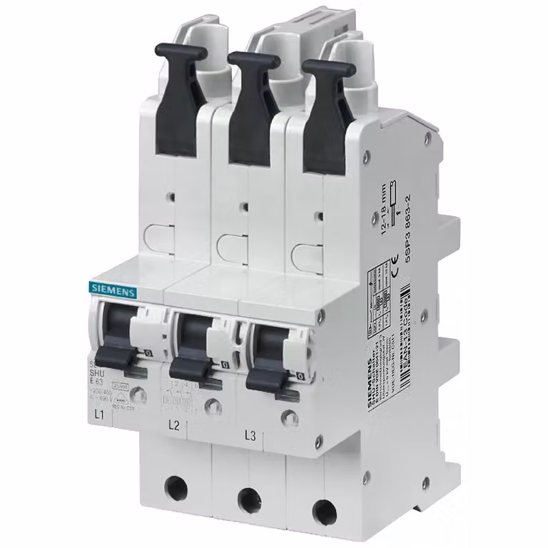 Interruttore generale Siemens (SHU), 3x unipolare, E 25 A, 230/400 V, montaggio su 40. 5SP38252