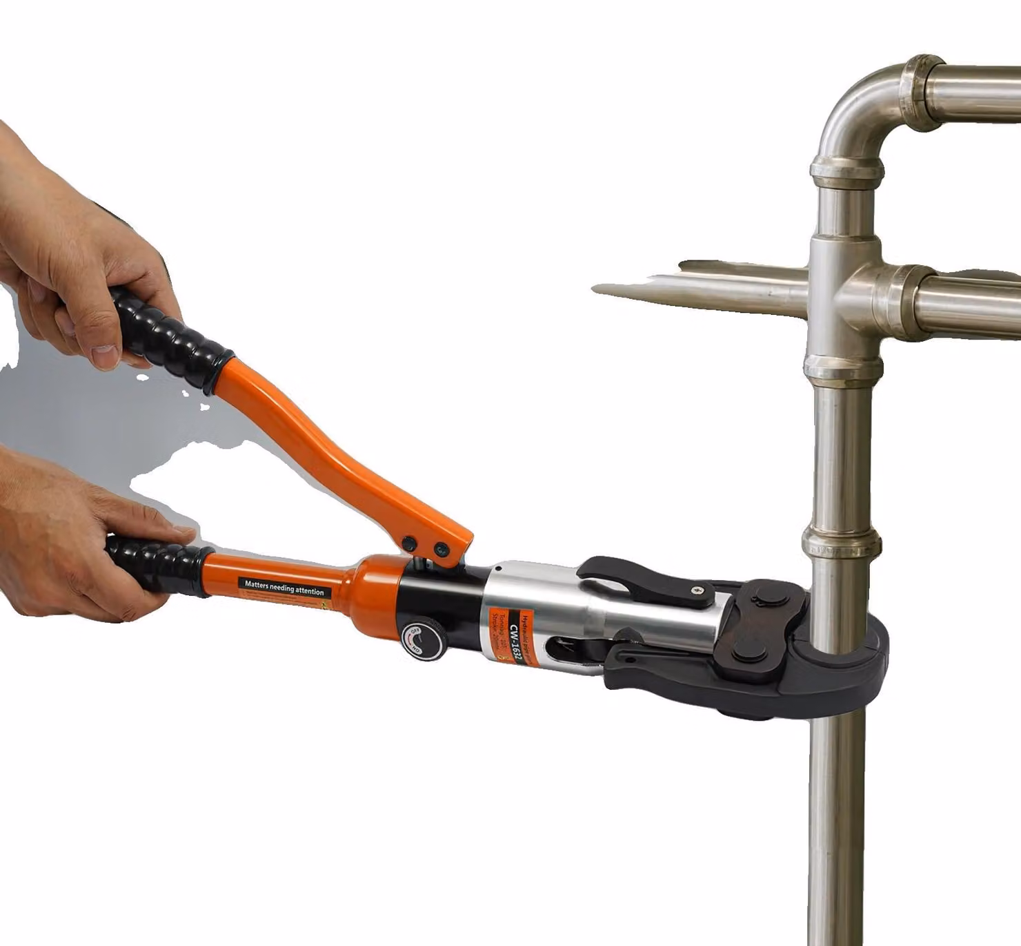 Set di utensili per crimpatura, realizzato in acciaio e alluminio di alta qualità, dimensioni 14,5 x 3,5 x 1,3 pollici, intercambiabile con 7 ganasce di crimpatura, pressione massima di 10 tonnellate, adatto per riparazioni di tubi e lavori elettrici