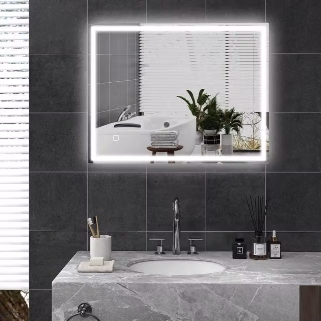 Specchio da bagno con illuminazione LED 90x70 cm con funzione memoria e 3 tonalità di luce argento