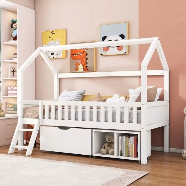 Letto Singolo Bambini con Cassetti e Rete ¨C MINIMAL ¨C Bianco 90x200