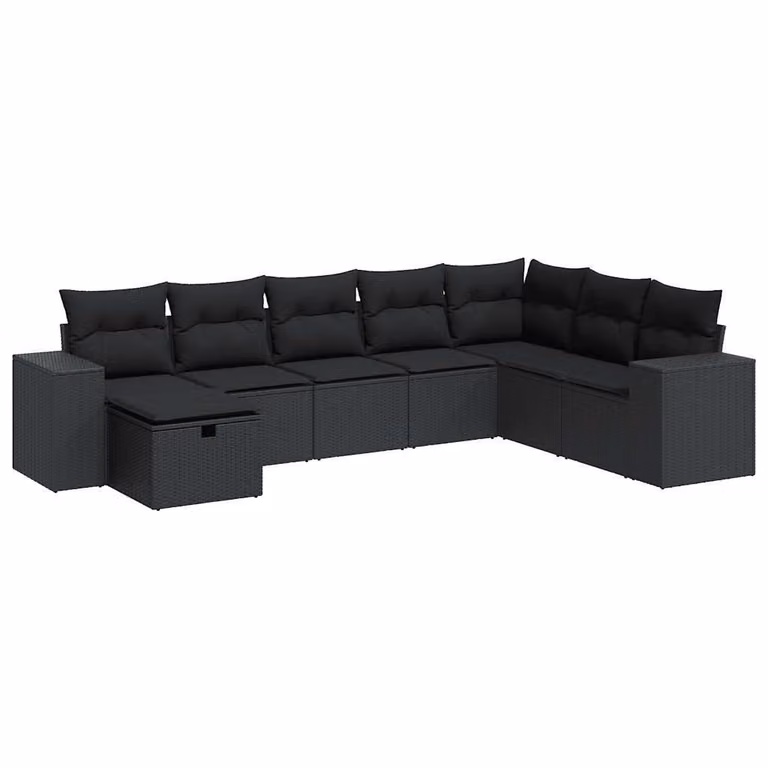Set Divani da Giardino con Cuscini 8 pz Nero in Polyrattan