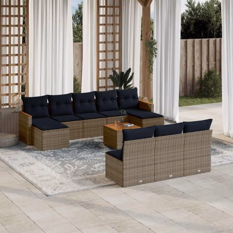 Maison Exclusive - Set da giardino 11 pezzi con cuscini, grigio, polyrattan