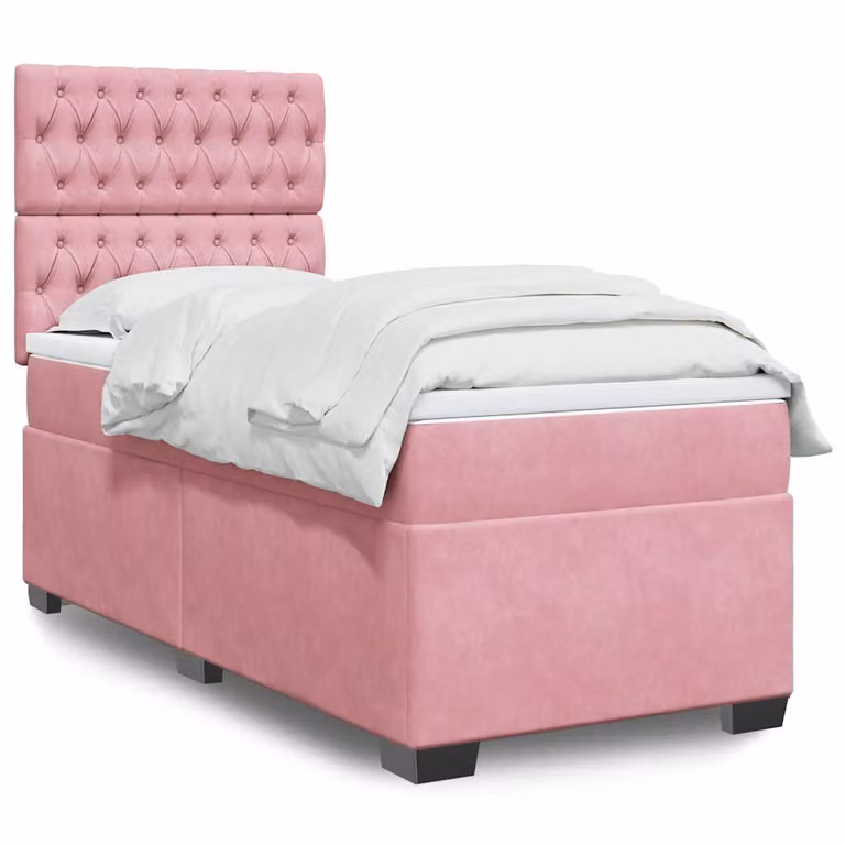 vidaXL Giroletto a Molle con Materasso Ibrido in Velluto Rosa e Bianco, L/P/H: 100 x 200 cm