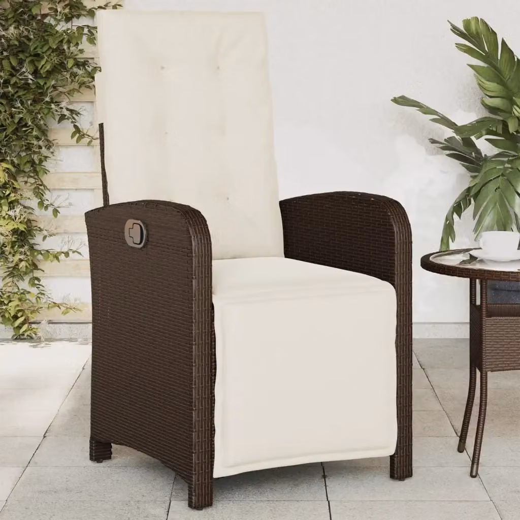 Sedia Reclinabile da Giardino con Poggiapiedi in Polyrattan Marrone e Bianco – 2