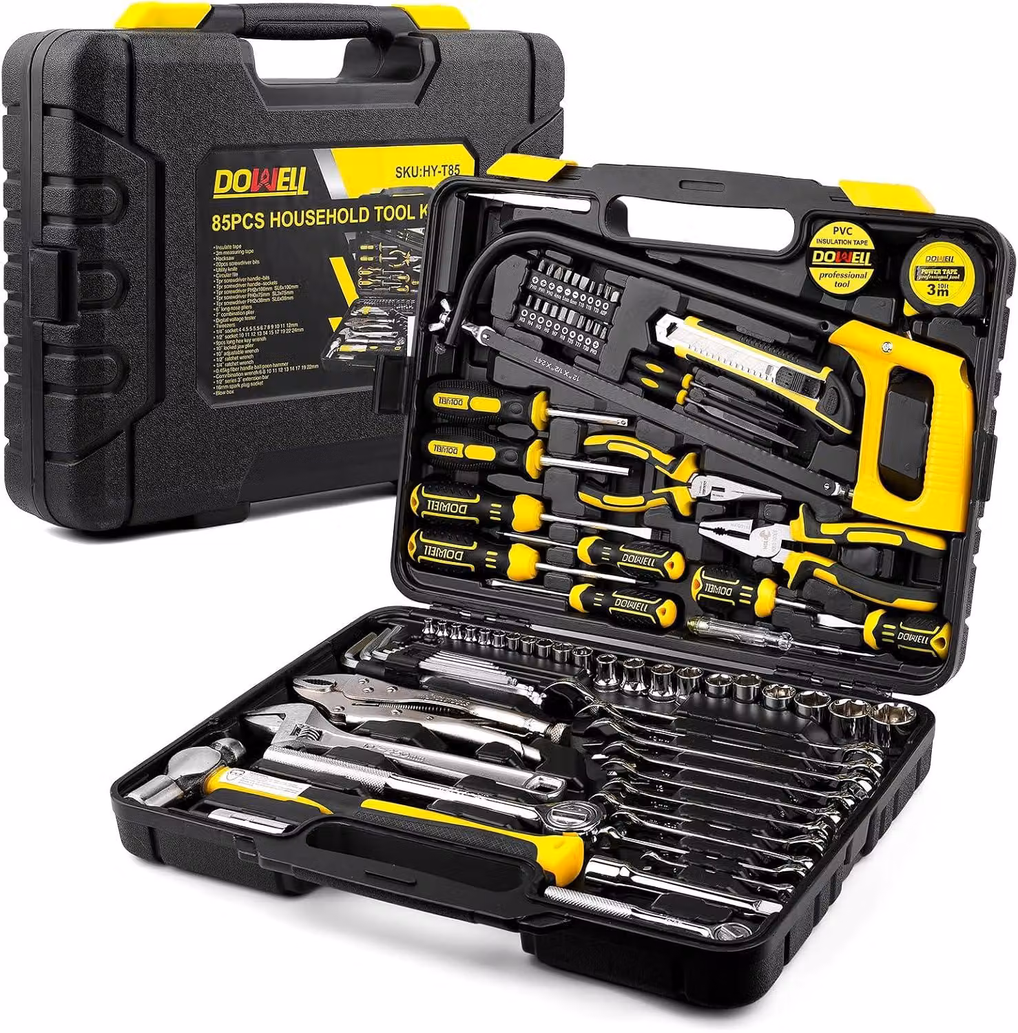 Set di utensili, composto da 85 pezzi, set di strumenti per la meccanica automobilistica, completo per riparazioni di auto, moto e lavori in garage, con protezioni e accessori