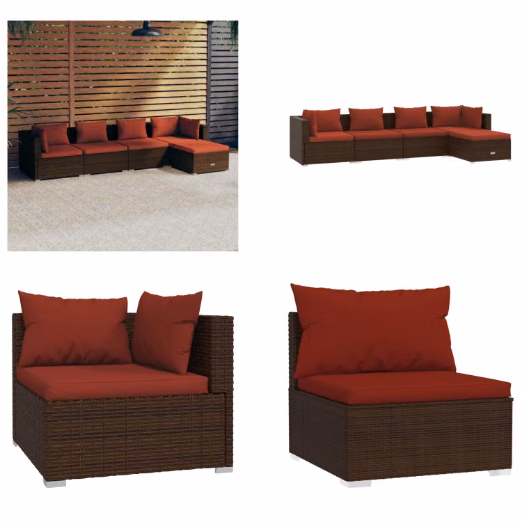 vidaXL set salotto da giardino 5 pezzi con cuscini in rattan marrone - set salotto da giardino - set salotto da giardino - set salotto da patio - set divano da giardino