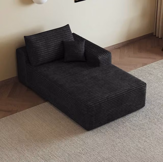Divano letto angolare destro REDOM in tessuto corduroy nero con funzione letto reversibile – 1