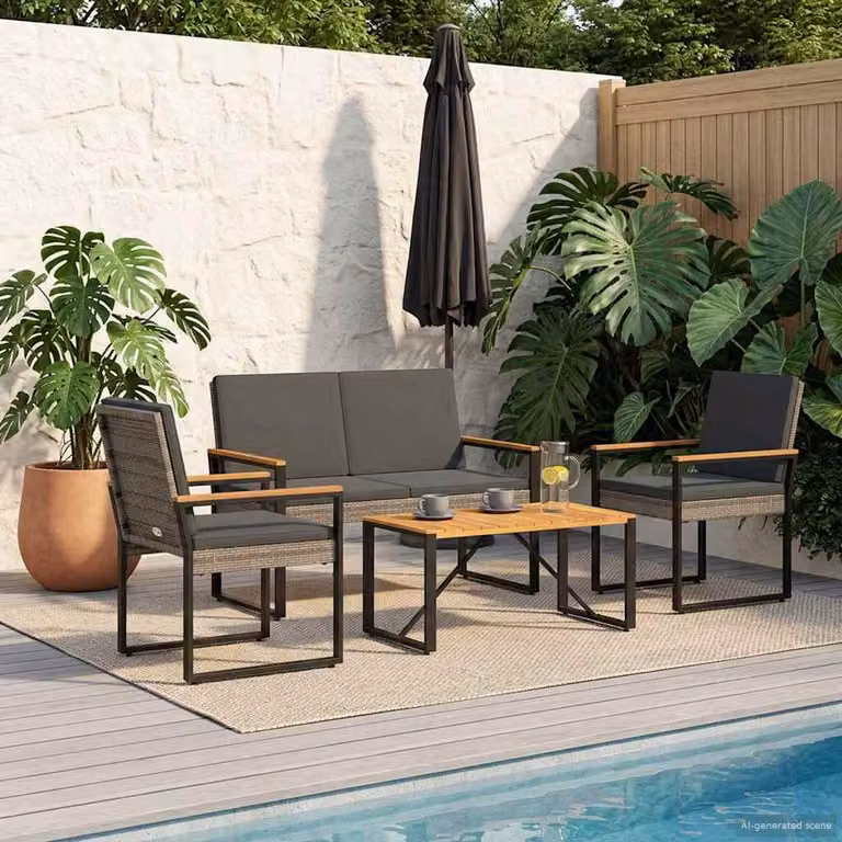 Maison Exclusive - Set di mobili da giardino, 4 pezzi, grigio e grigio scuro, in rattan sintetico
