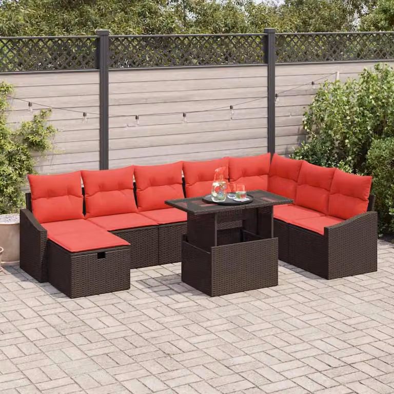 Maison Exclusive - Set da giardino composto da 9 pezzi, divano in rattan sintetico