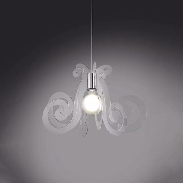 Lampada a sospensione moderna Linea Zero Space Collection Polilux in materiale trasparente e metallo cromato, attacco E27, Diametro: 64 cm – 1