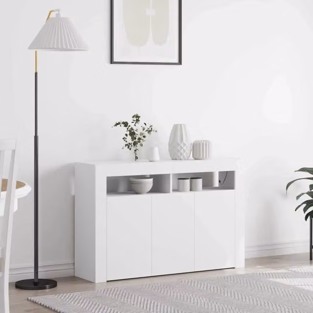 Credenza moderna vidaXL in MDF bianco con illuminazione integrata L: 116 cm, P: 30 cm, H: 75 cm