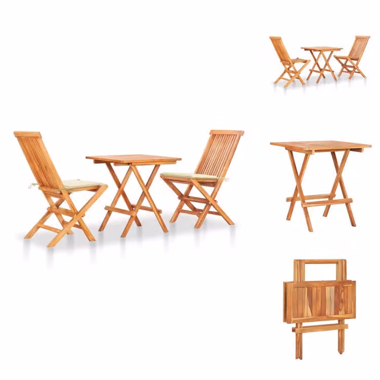 vidaXL Set bistrot 3 pezzi con cuscini bianco crema in teak massiccio - Set di mobili da giardino