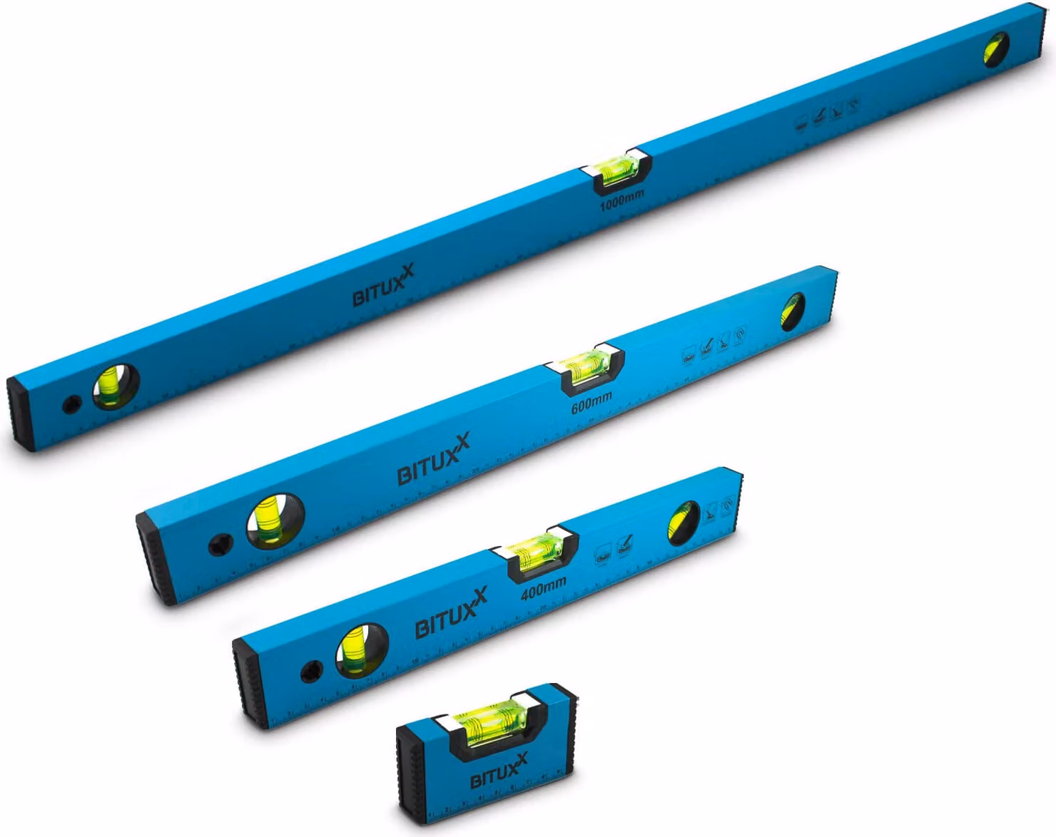 Set di livelle Bituxx magnetiche Livella a bolla d'aria Livella a bolla d'aria Livella di misura Livella per edifici 3 fiale Alluminio 10 / 40 / 60 / 100cm MS-19475