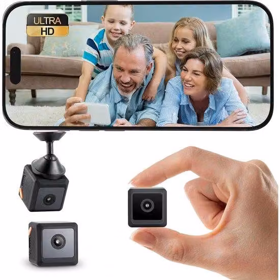 Telecamera Wi-Fi da interno in miniatura con rilevamento del movimento, visione notturna, controllo tramite app, 35x35x35 mm