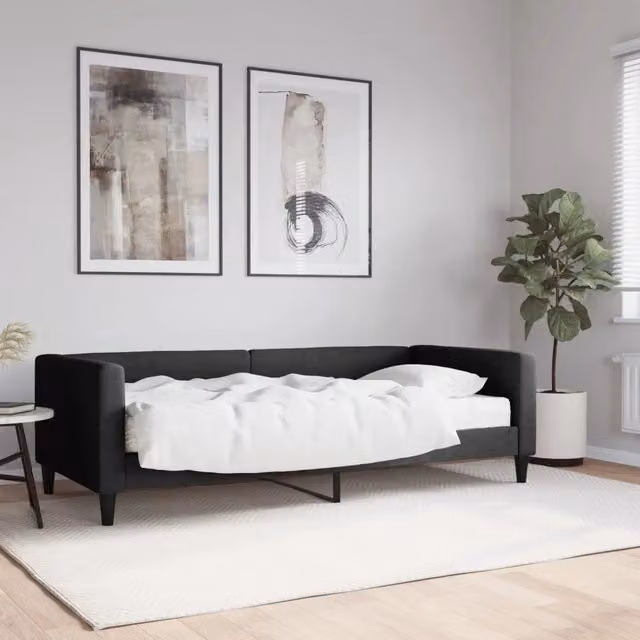 Divano Letto Moderno vidaXL in Tessuto Nero con Materasso in Schiuma L/P/H: 90 x 190 cm