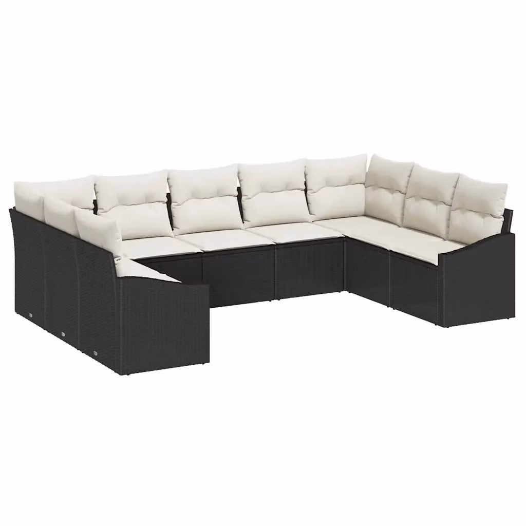 Set di divani da giardino a forma di U vidaXL in polyrattan nero con cuscini beige e coperture rimovibili – 2