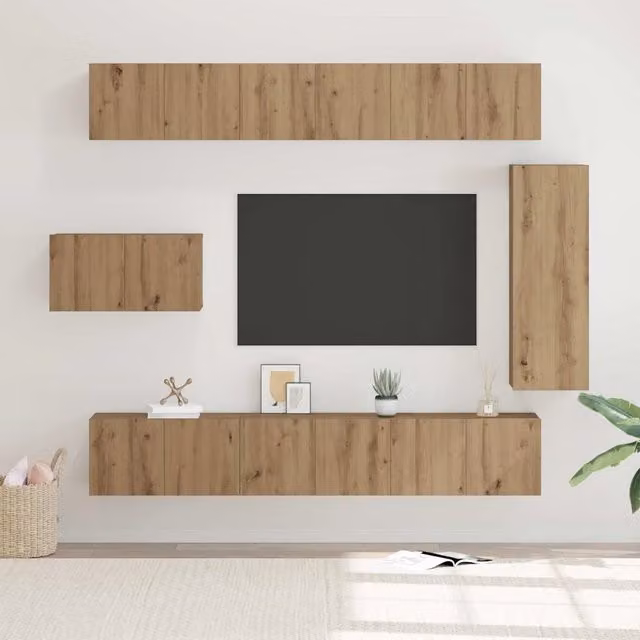 Set mobile TV 8 pz Rovere artigianale Legno ingegnerizzato 3393134