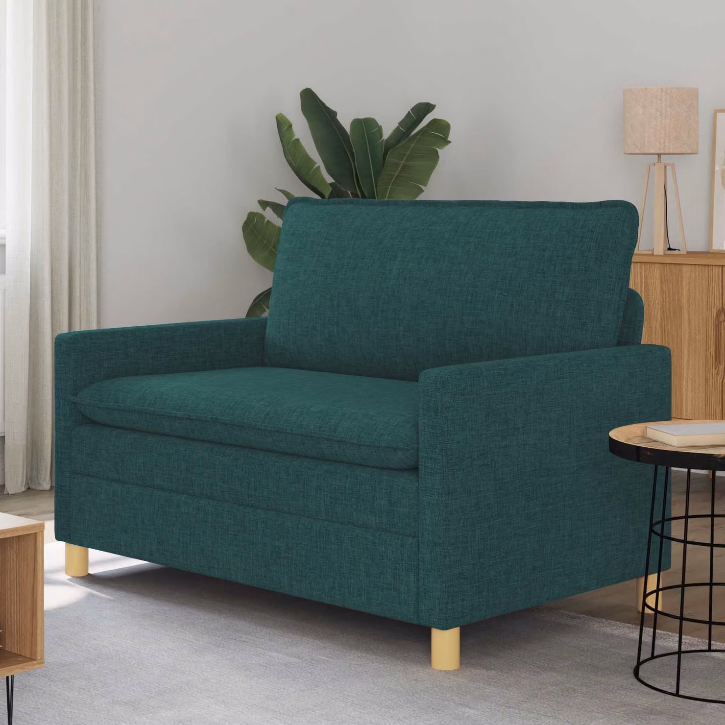 Divano 2 posti vidaXL in tessuto verde con struttura in metallo L: 126 cm, P: 81 cm, H: 87,5 cm