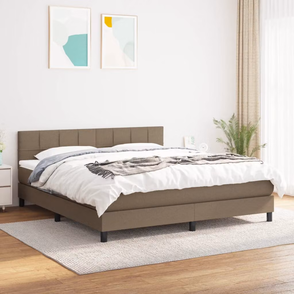 vidaXL Giroletto a Molle con Materasso Ibrido in Tessuto Tortora L/P/H: 160 x 200 x 88 cm – 1
