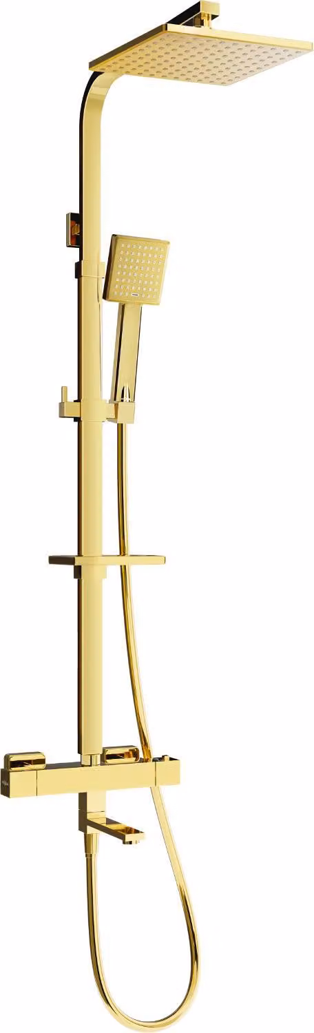 Mexen CQ45 set vasca-doccia con soffione e rubinetto termostatico, oro - 779104595-50
