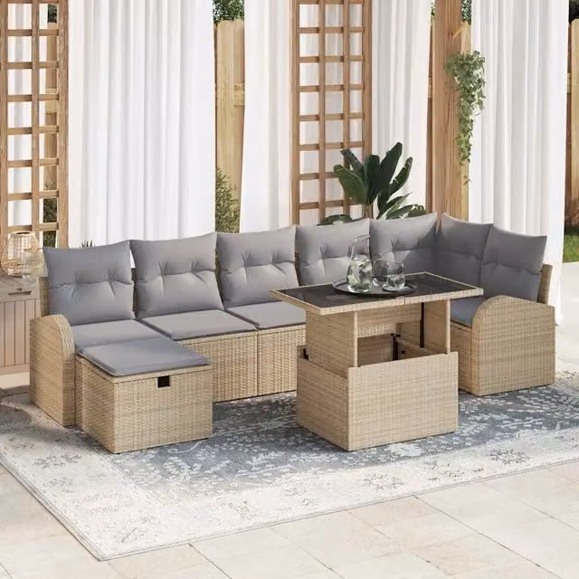 Set Divano da Giardino 8 pz Beige polyrattan 3361099