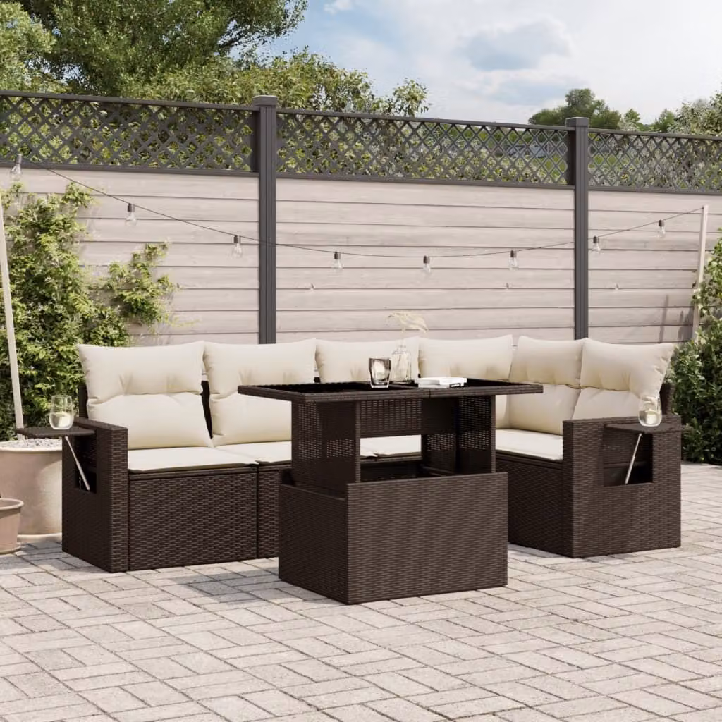 Maison Exclusive - Set Divano da Giardino 6 pz con Cuscini Marrone in Polyrattan