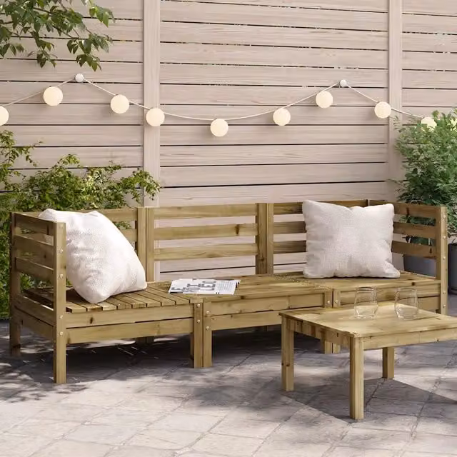 Divano da giardino a 3 posti vidaXL in legno di pino marrone con cuscini inclusi L: 190,5 cm, P: 63,5 cm, H: 62,5 cm