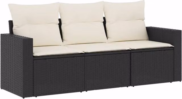 Set Divani da Giardino 3 pz | Set Salotto da Giardino con Cuscini in Polyrattan Nero