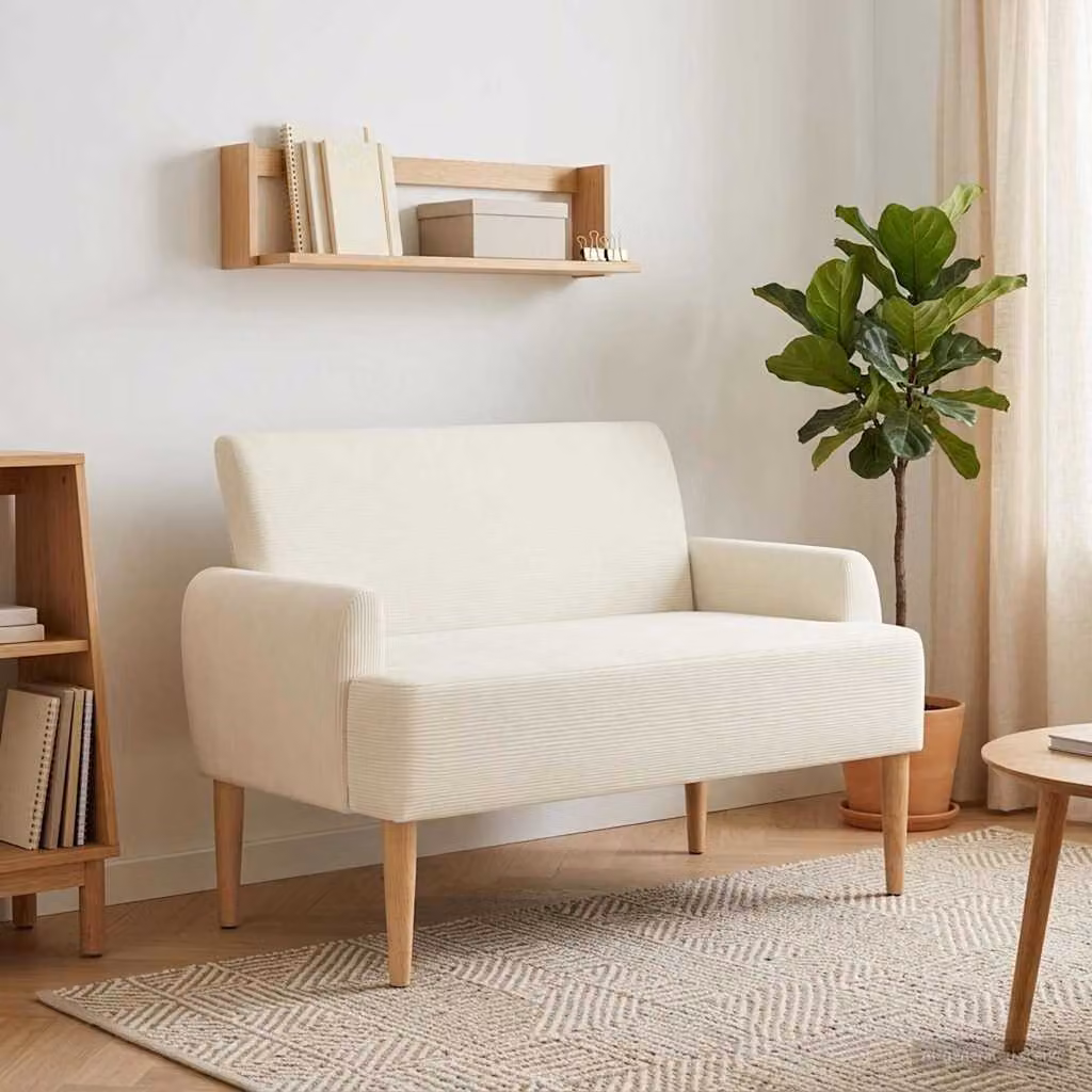 Loveseat moderno vidaXL in tessuto beige con bottoni imbottiti L: 116 cm, P: 67 cm, H: 81 cm