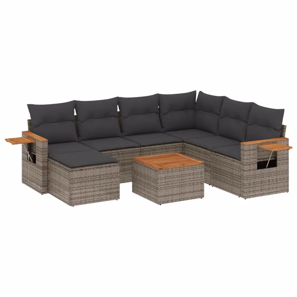 vidaXL Set Divano da Giardino a L 8 pz in Polyrattan Grigio con Cuscini e Tavolino da Caffè – 2