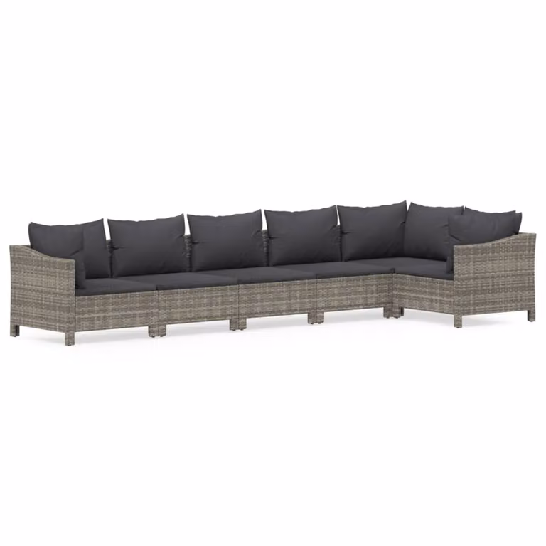 Set Divani da Giardino 6 pz con Cuscini in Polyrattan Grigio