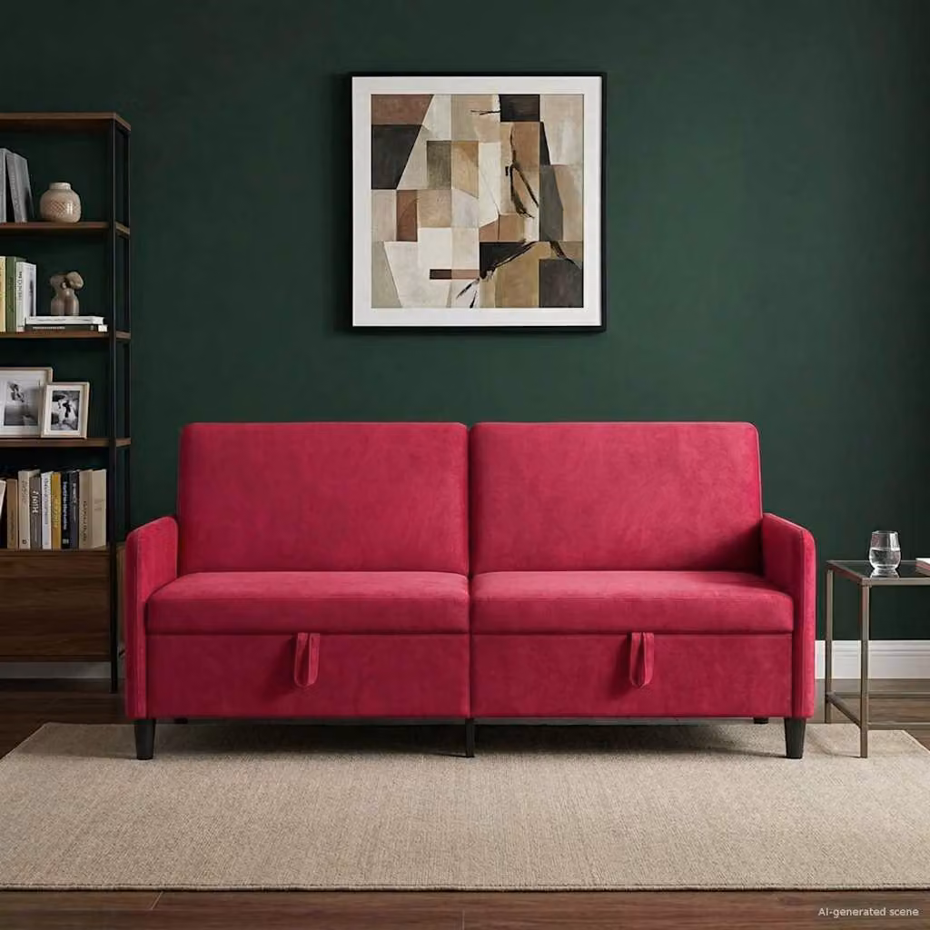 Divano con contenitore e funzione letto vidaXL Rosso, moderno e lineare, L: 192 cm, P: 78 cm, H: 87 cm
