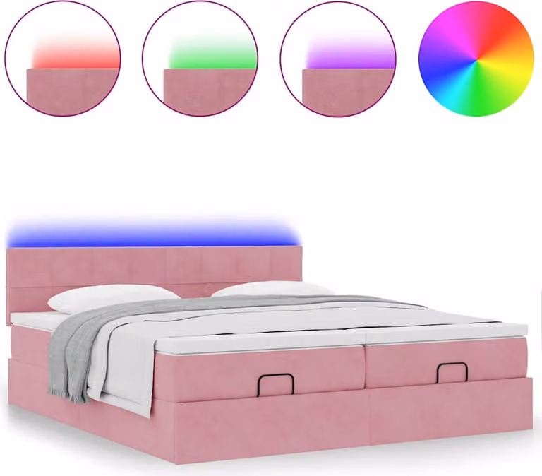 Struttura Letto Pouf con Materassi Rosa 200x200 cm Velluto