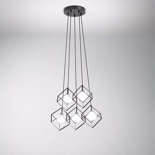 Lampadario a sospensione Perenz Illumina in metallo nero e vetro trasparente con 3 luci G9, altezza regolabile
