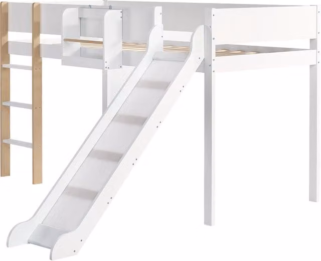 LETTO A CASTELLO con scivolo e scala dritta 90x200 cm bianco e naturale