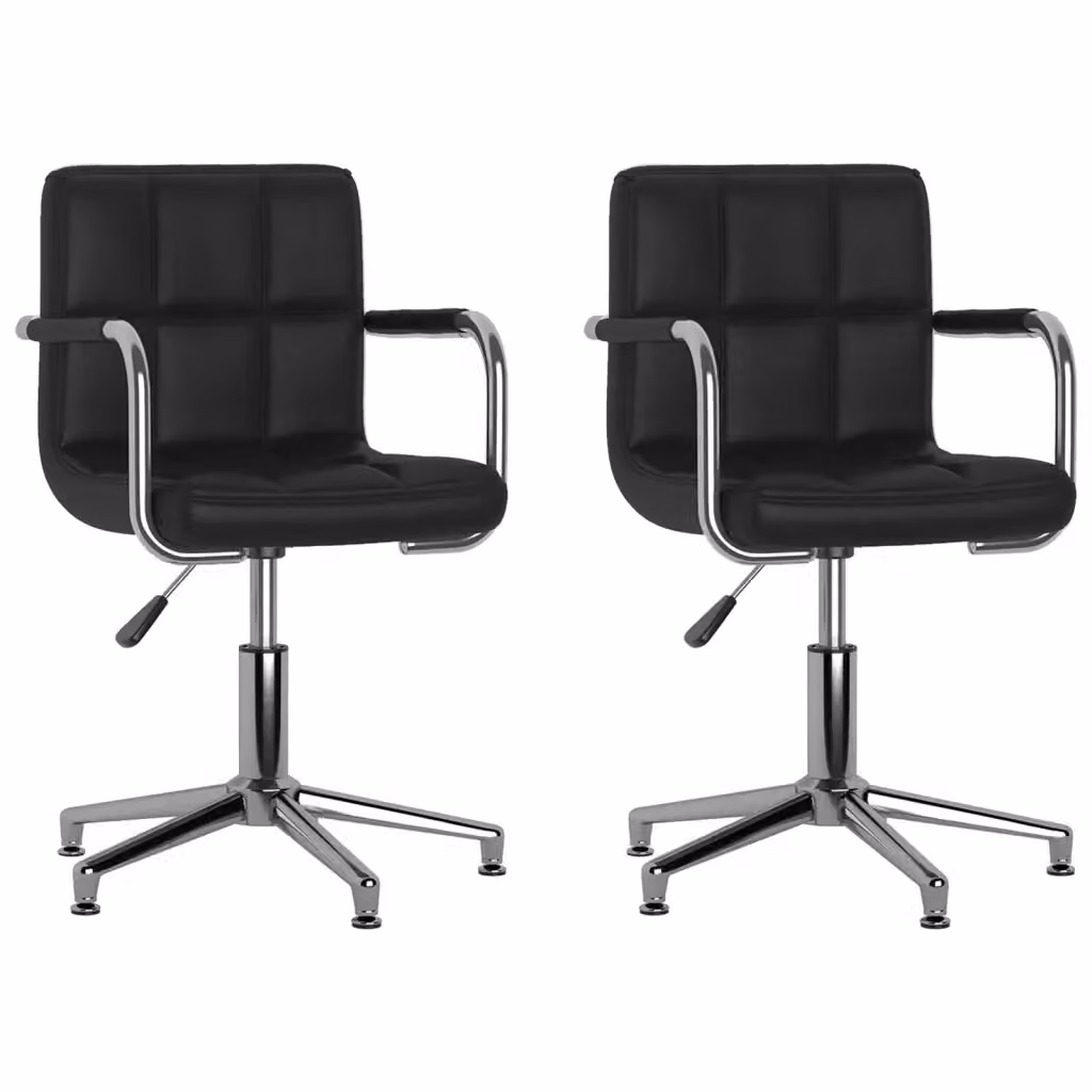 Set di 2 sedie da pranzo girevoli vidaXL in similpelle nera con braccioli e base moderna per cucina o sala da pranzo – 2